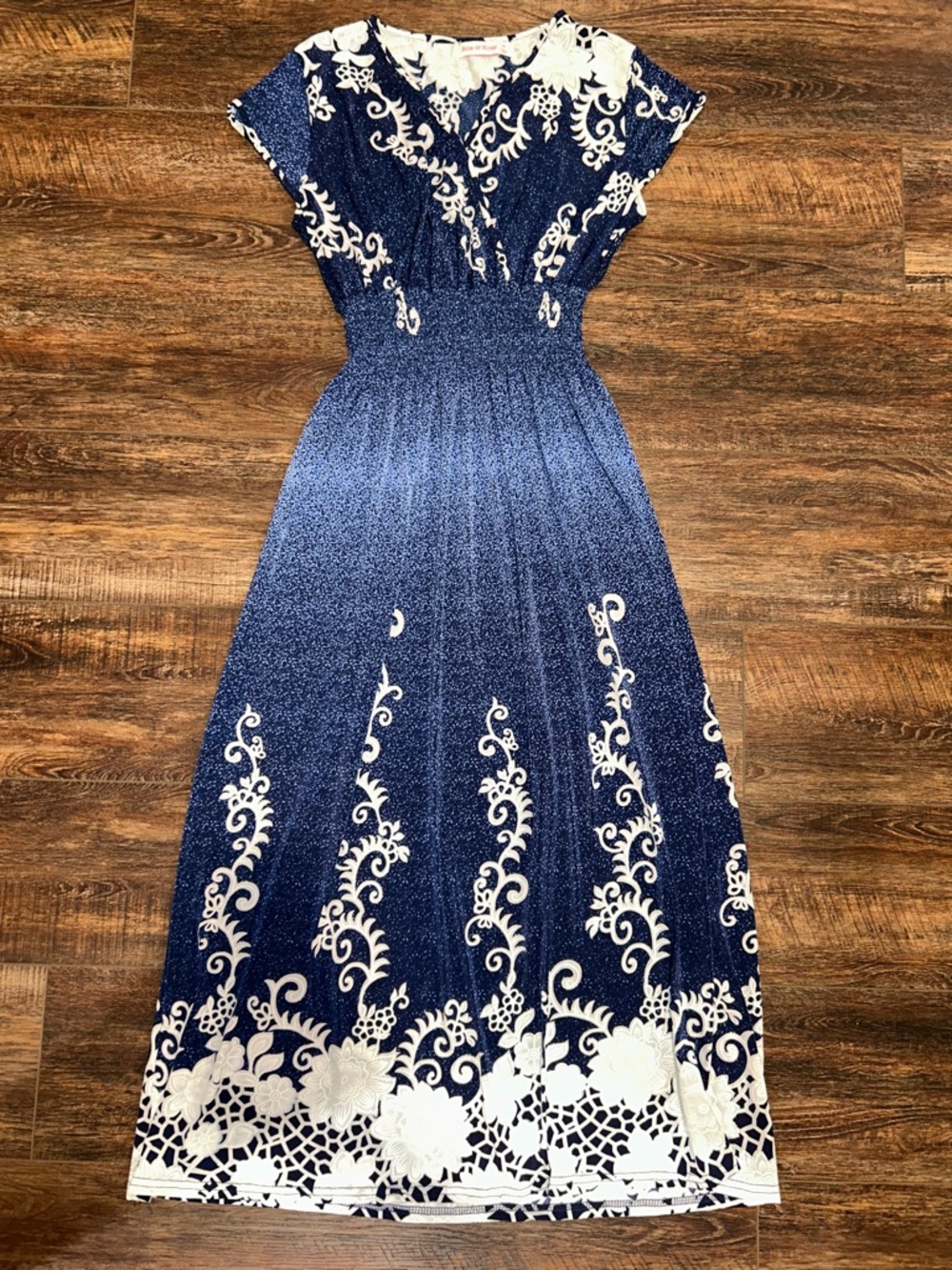 Girls White Floral Tiered Dress with Yellow & Blue Blooms